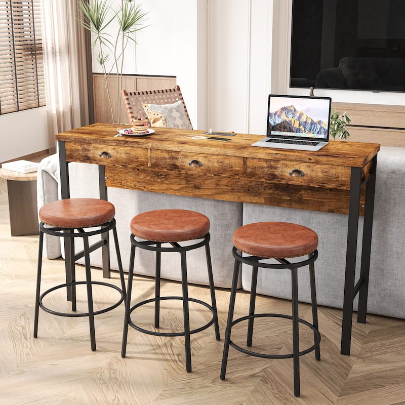 3-Drawer Long Dining Table Set with Power Outlets