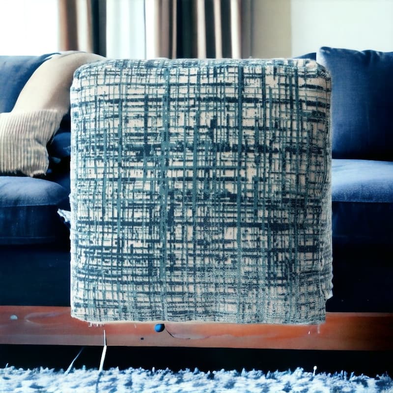 HomeRoots 18" Blue Polyester Blend Ottoman