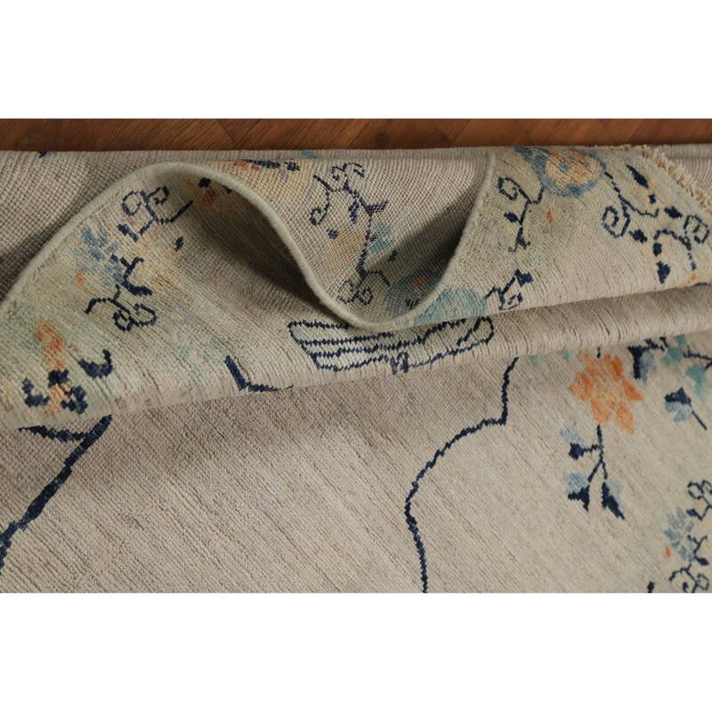 Hand Knotted Oriental 100% Wool Carpet Traditional Floral Beige & Ivories Art Deco Runner Rug - 14' 4'' X 4' 0''