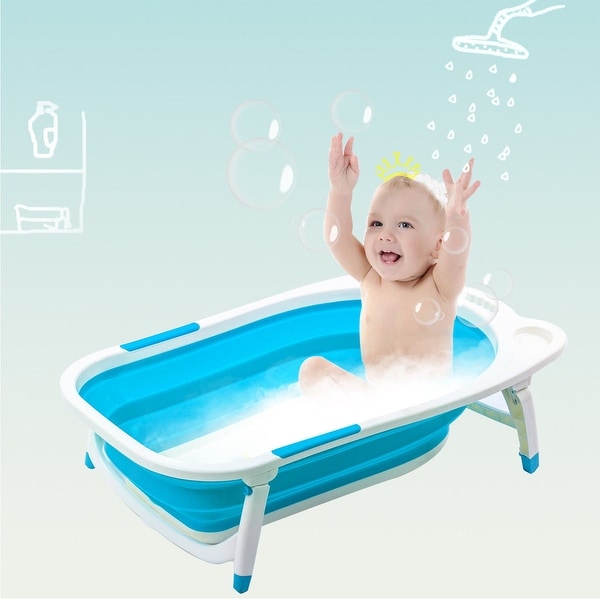 Shop Gymax Blue Baby Folding Bathtub Infant Collapsible ...