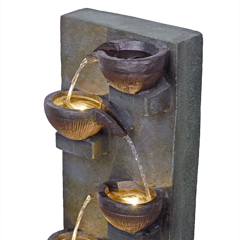 6-Tier Bowl Old Fashion Gray Fountain w/ Warm White LED