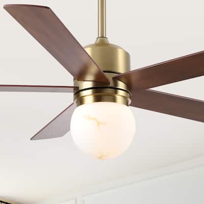 52" Modern Globe Frosted Glass Gold Dimmable Ceiling Fan with Light and Remote