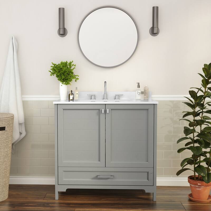 Bathroom Vanity with Undermount Sink, Cabinet, and Drawer - 36 Inch - Gray Frame/Nickel Hardware