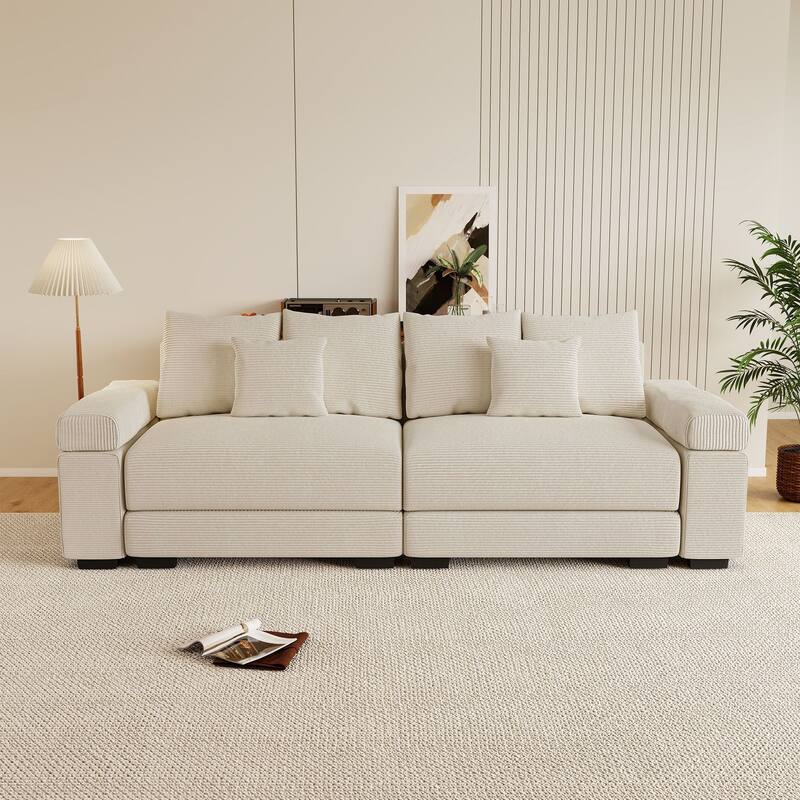 Rossetta Modern 92" Oversized Deep Seating Design Corduroy Fabric Extra-Wide Armrests Modular Sectional Couch, with Pillows