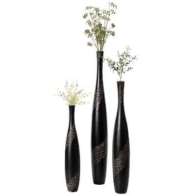 Contemporary Bottle Shape Decorative Floor Vase, Brown with Cobbled Stone Pattern