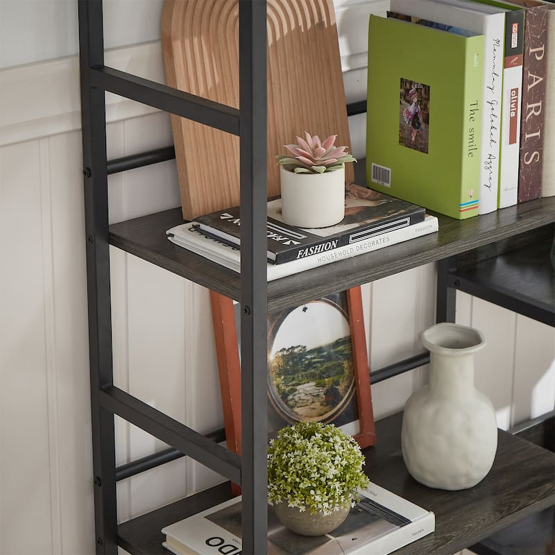 Triple Wide 5-shelf Bookshelves Industrial Retro Wooden Style Open Bookshelves