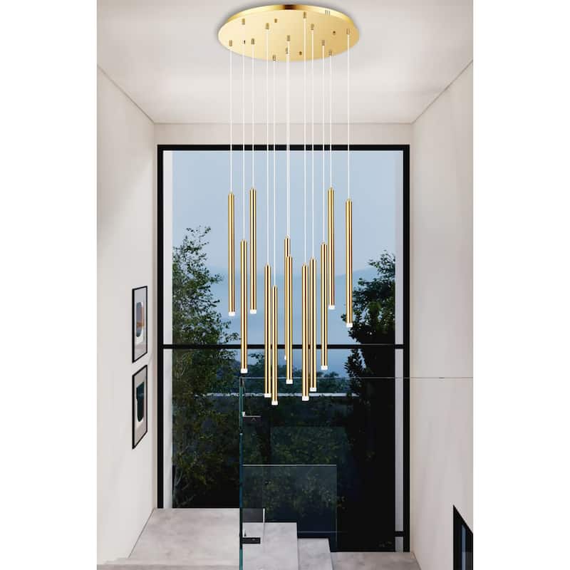 12-Light Stylish Tassel Tube LED Integrated Chandelier - N/A
