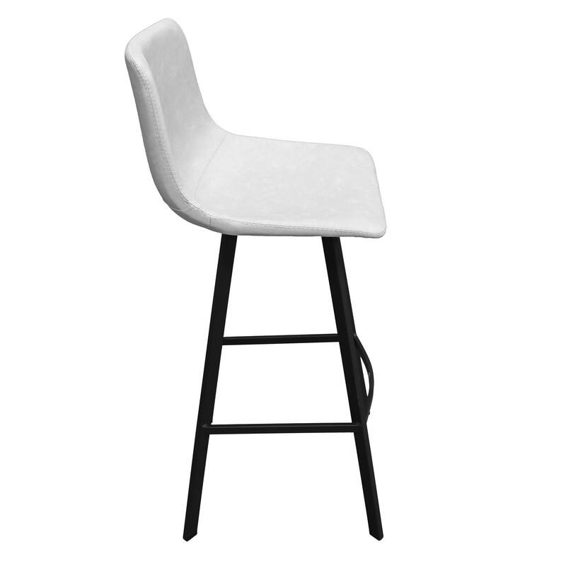 Elland Modern Upholstered Leather Bar Stool with Stainless Steel Legs, Curve Padded Seat, Built-in Footrest, and Plastic Glides