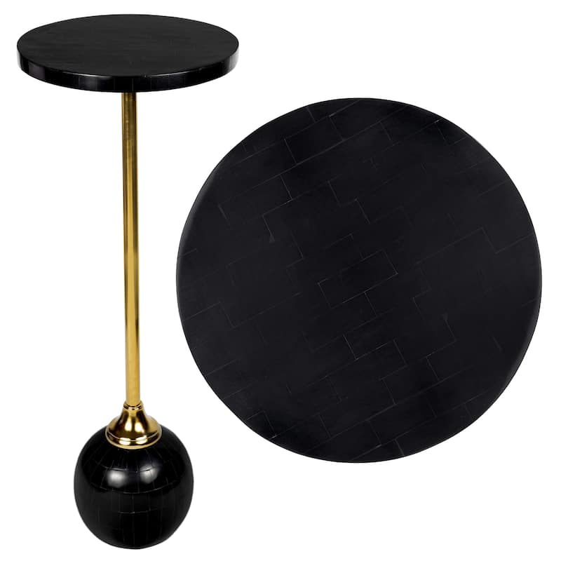 Blanche 26" Metal/Resin Mosaic Pedestal Drink Table, by JONATHAN Y - Black/Gold - Plastic