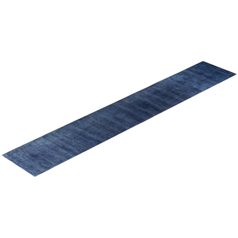 Overdyed One-of-a-Kind Hand-Knotted Runner Rug - Navy - 2' 7" x 15' 10"