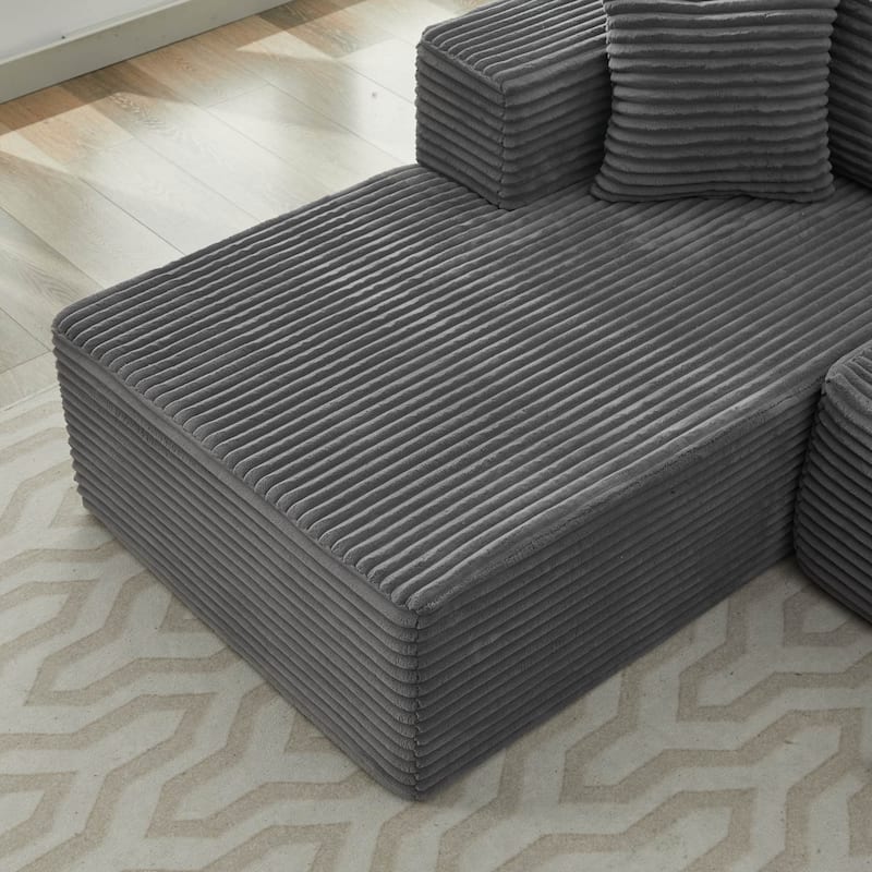 Cloud-like Modular L-shaped Sectional Sofa with Chaise Corduroy Upholstered Floor Standing Compressed Lounge Couch