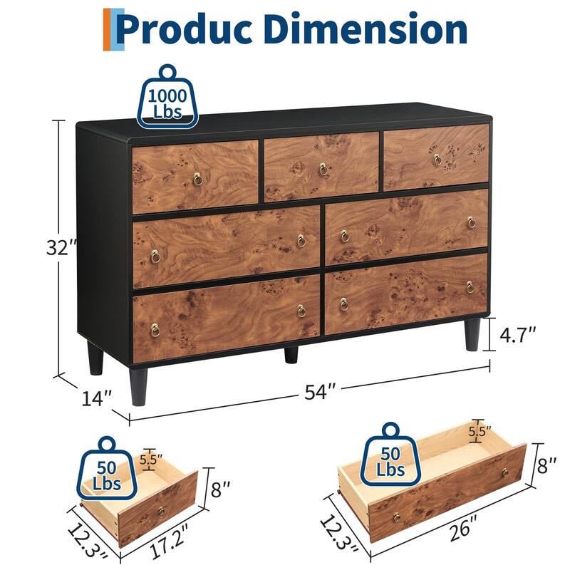 46" Tall 7-Drawer Chest, TV Stand & Organizer