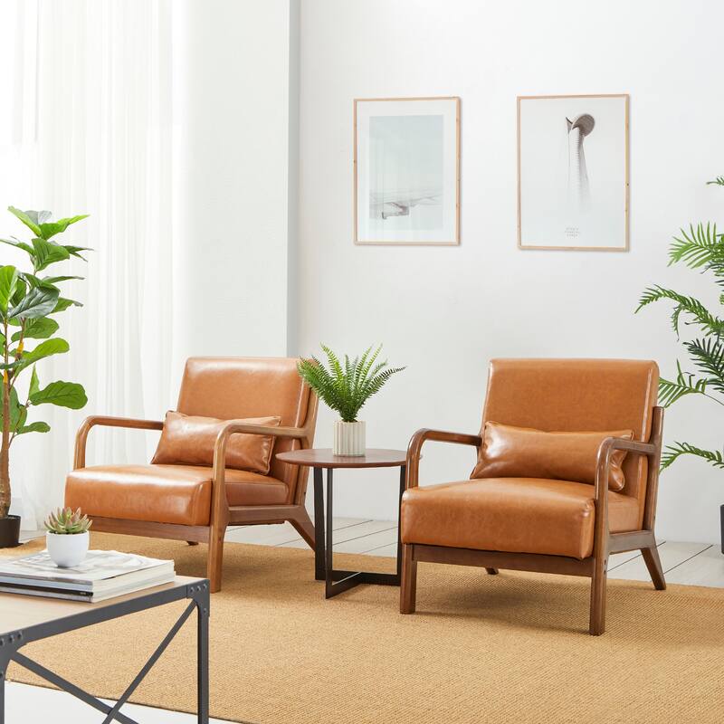 Glitzhome Set of 2 30.75"H Mid-Century Modern PU Leather Accent Chairs with Cushion - 25.75"W x 33.75"D x 30.75"H