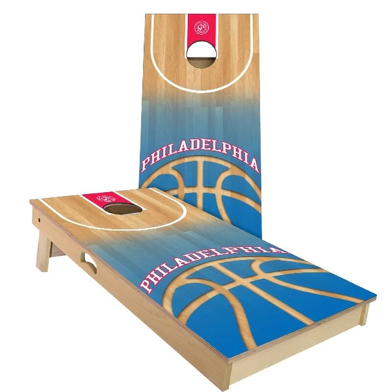 Philadelphia Basketball Outdoor Cornhole Board Set - Backyard 2x4 - Include Hole Lights