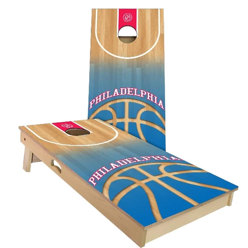 Philadelphia Basketball Outdoor Cornhole Board Set - Backyard 2x4 - Include ALL Accessories