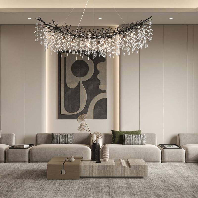 Modern Branch Crystal Linear Chandelier, 1100-1830mm Dining Pendant Light