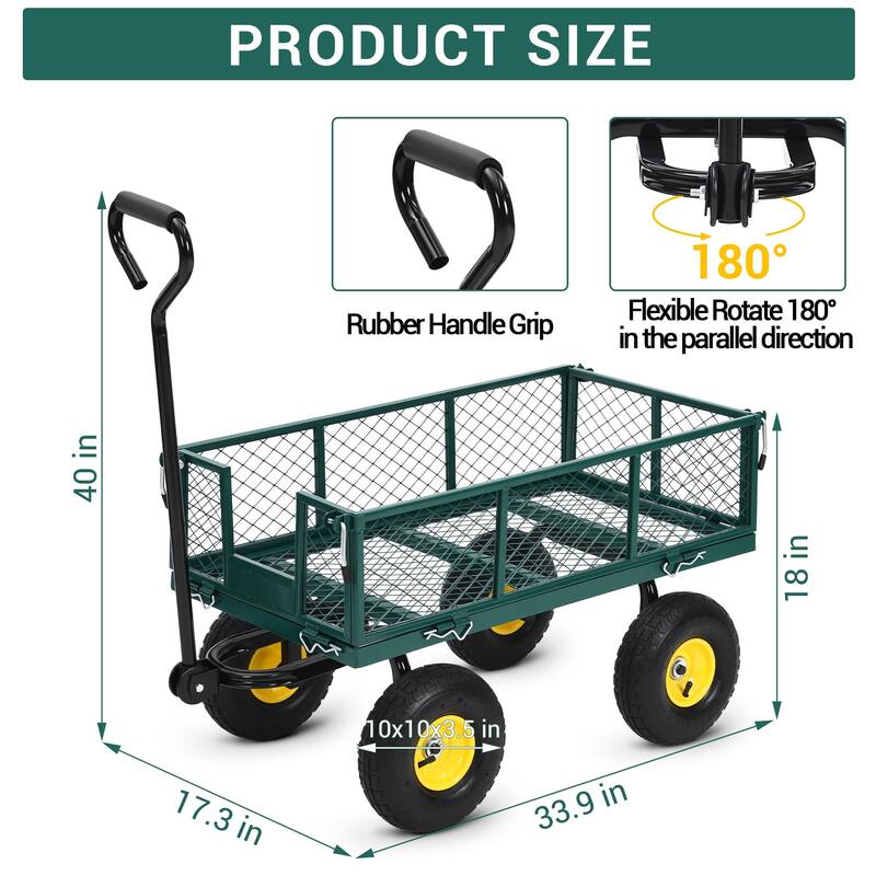 Heavy Duty Steel Utility Garden Wagon Cart with Removable Sides