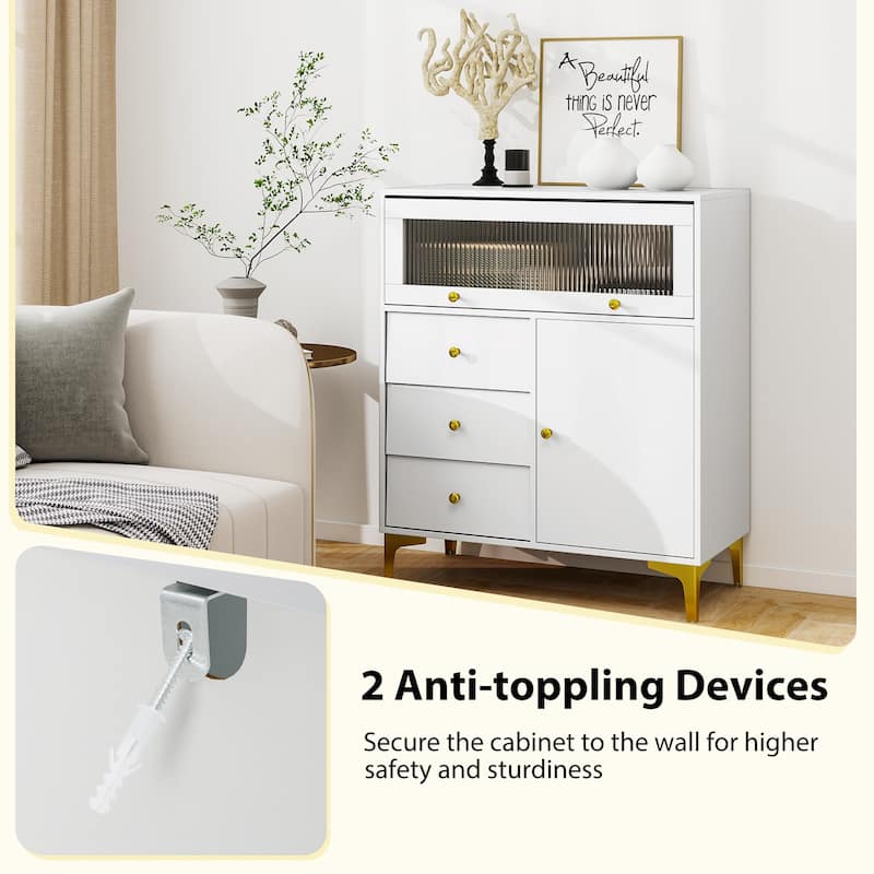 Gymax 37.5'' Tall Dresser Chest of Drawers w/ Flip-up Fluted Glass