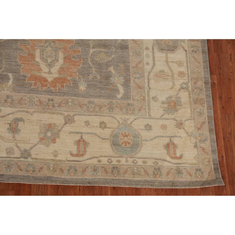 Hand Knotted Oriental 100% Wool Carpet Transitional All-Over Greys & Charcoal Oushak Area Rug - 11' 11'' X 9' 0''