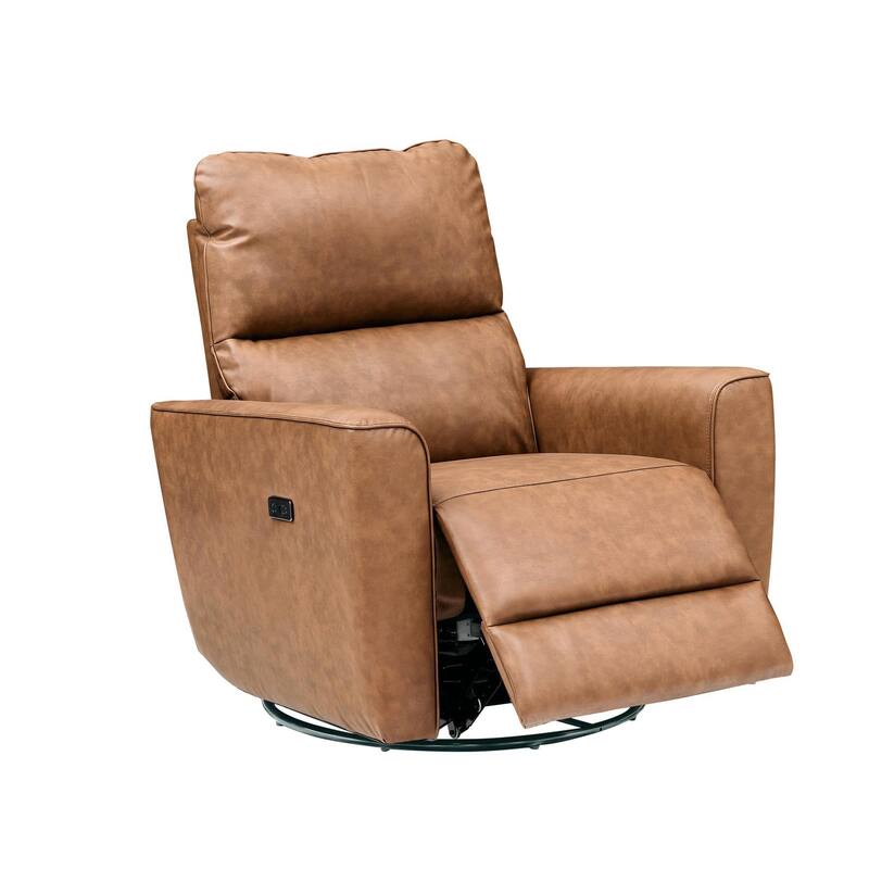 Power Recliner Chair Swivel Rocking Glider PU Leather Upholstered Glider Recliner Nursery Chair