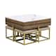 Modern Square Lift-Top Coffee Table Set with Storage & 4 Ottomans White & Walnut