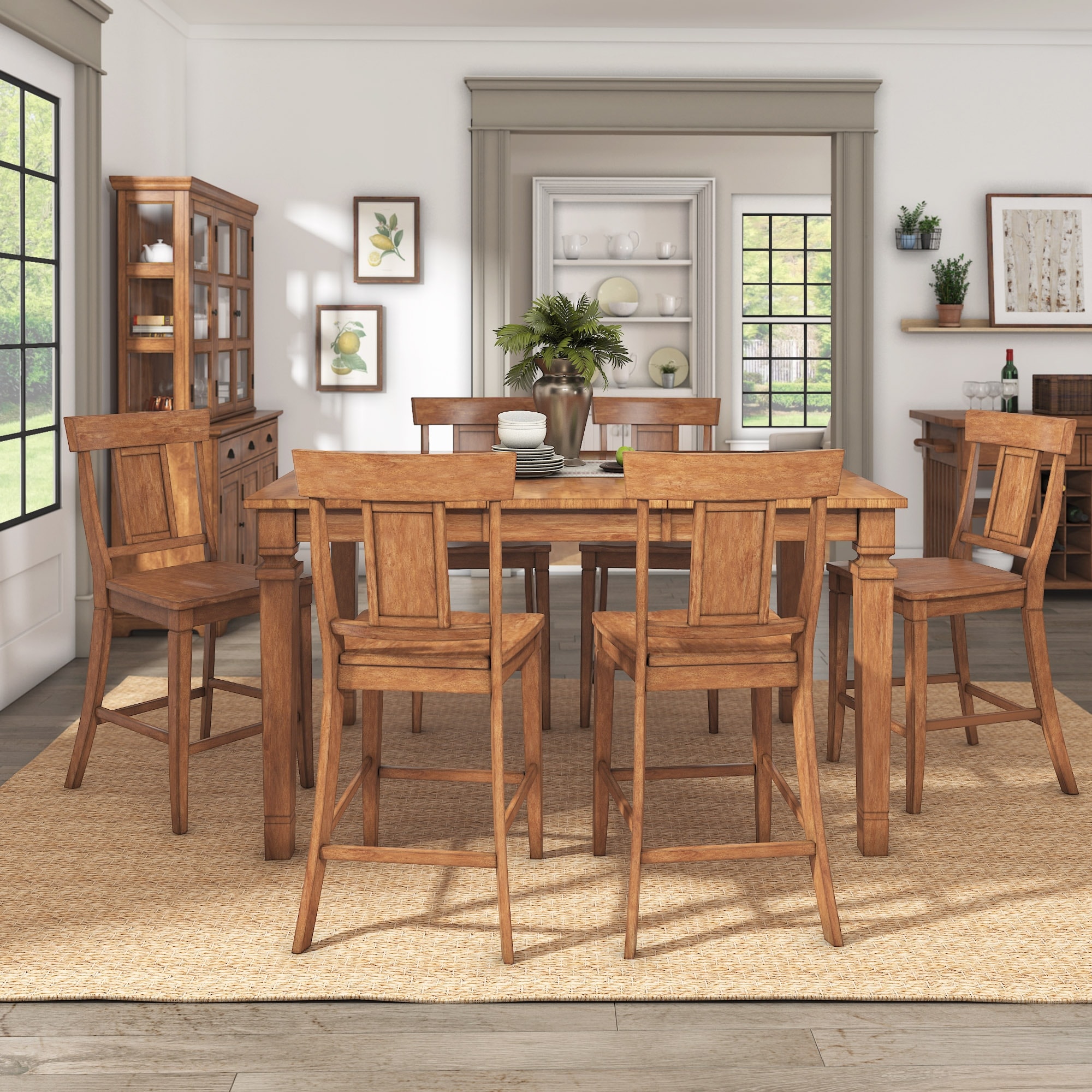 iNSPIRE Q Elena Oak Extendable Counter Height Dining Set with Panel Back Chairs by  Classic