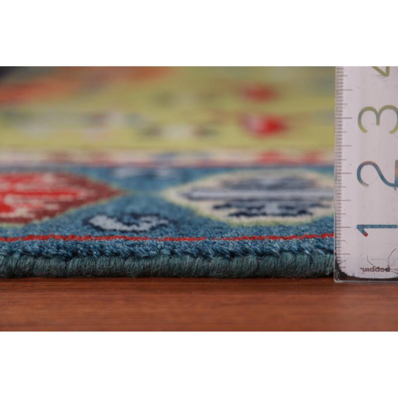 Animals Green Kazak Oriental Area Rug Handmade Wool Carpet - 4'10" x 7'7"