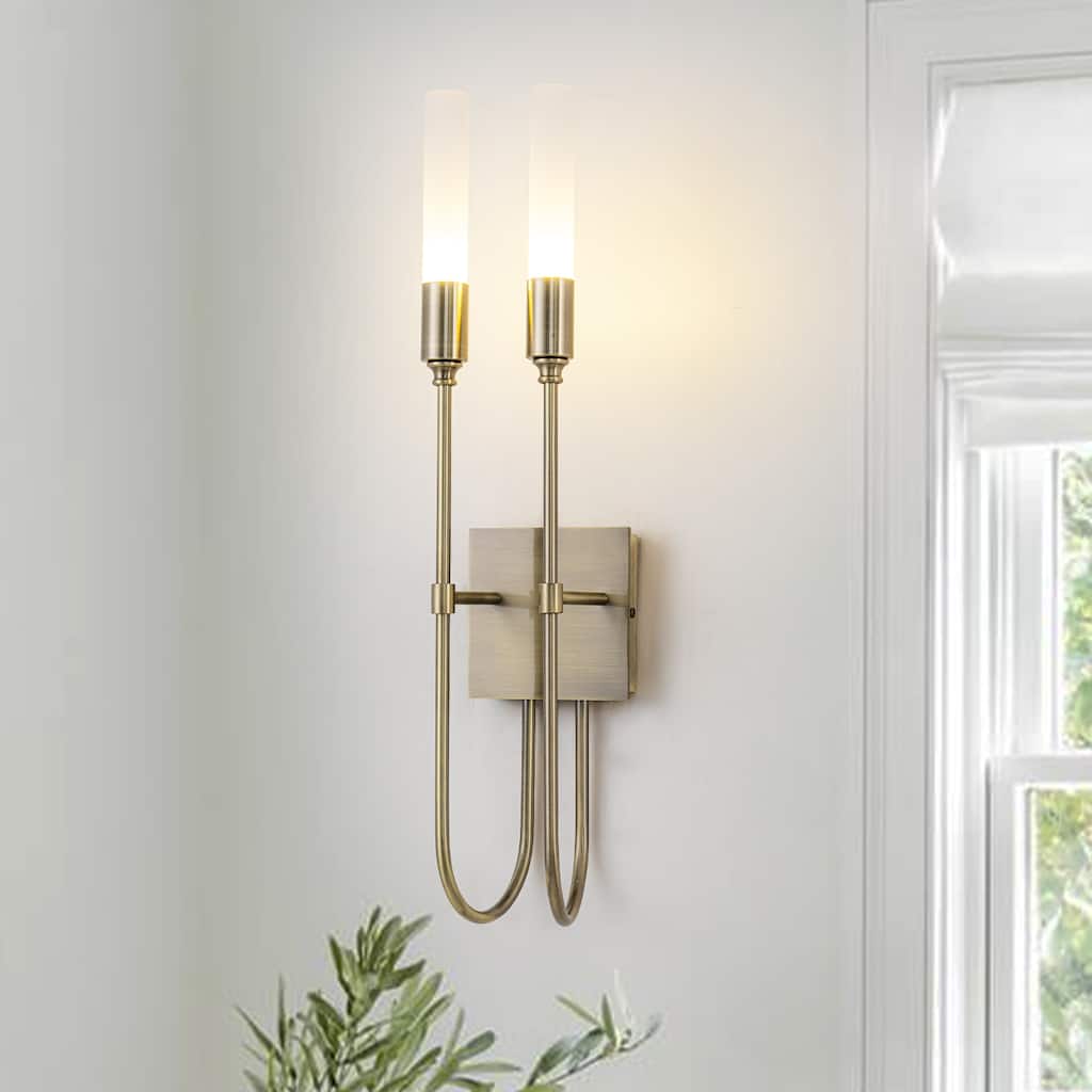 Wall Sconce Double U-Shaped Metal Arms Frosted Cylindrical Shades