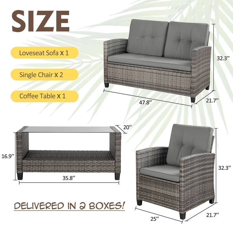 Outdoor 4-Piece Wicker Patio Conversation Sofa Set - N/A