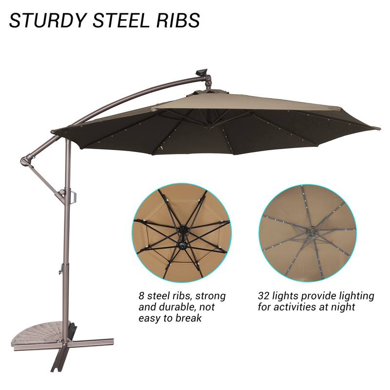 Clihome 10Ft Solar Light Crank Offset Cantilever Patio Umbrella, Without Base