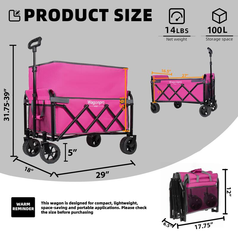Upgraded 5*2"Wide Wheels-Expandable Dual-Layer Utility Wagon with 100% Extra Space, 220lbs Capacity Grocery Cart for Camping