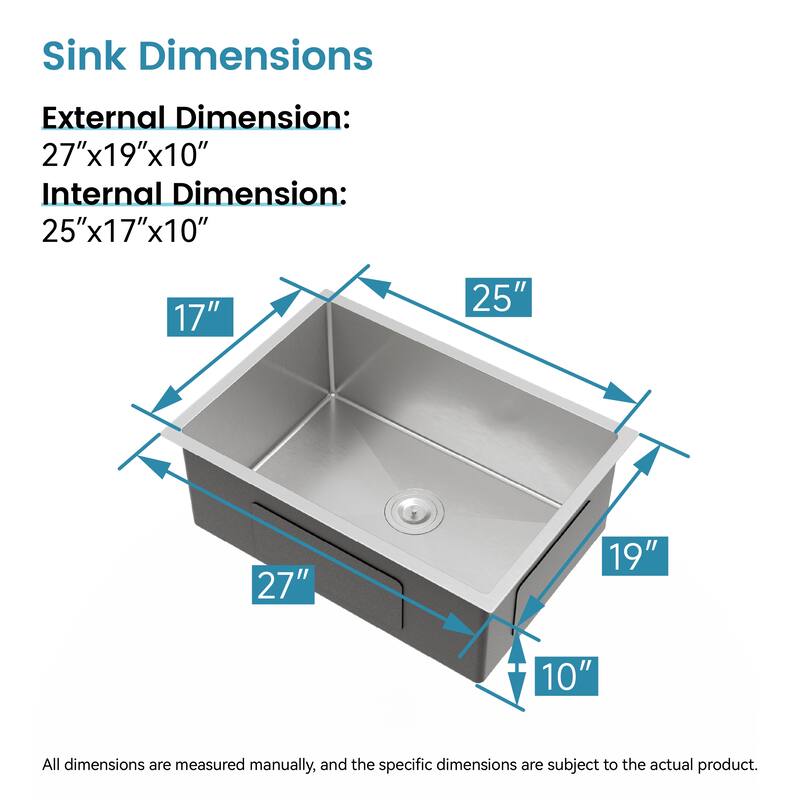 Stainless Steel Kitchen Sink Single Bowl with US Standard Drain and Hook