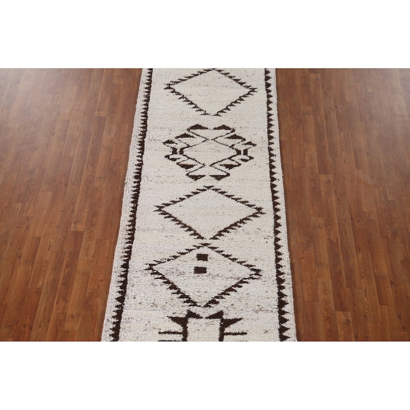 Plush Turkish Anatolian Runner Rug Hand-knotted Geometric Wool Carpet - 3'4"x 11'4"
