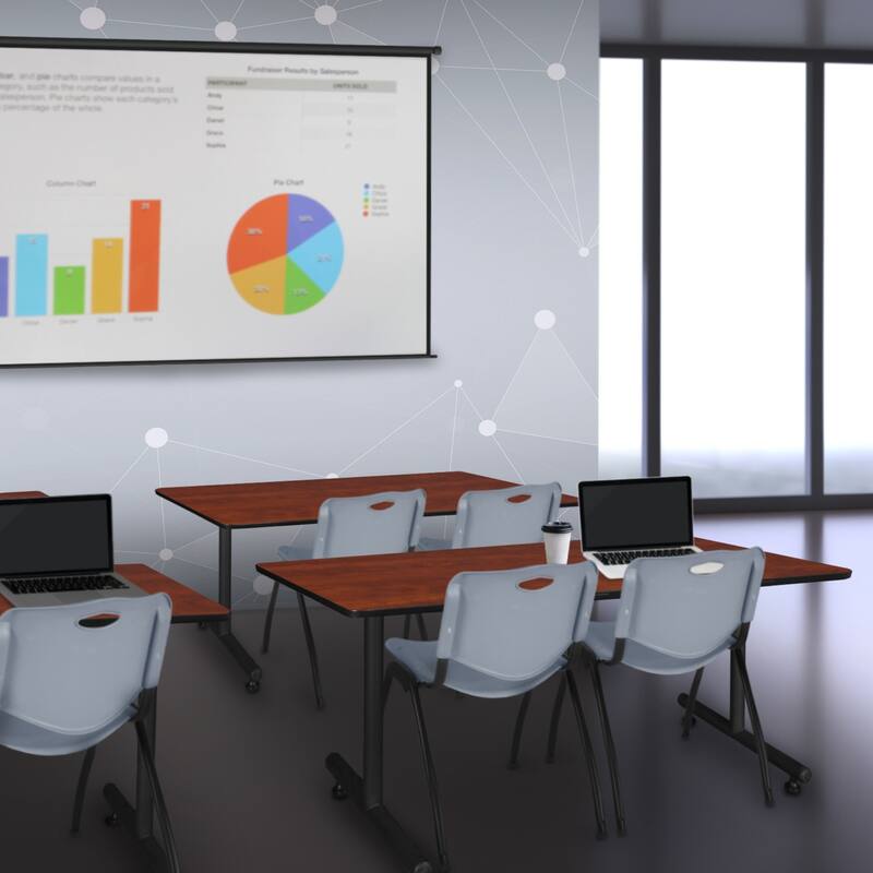 48" x 24" Training Table- Cherry & 2 'M' Stack Chairs- Grey - 48 x 24 inches