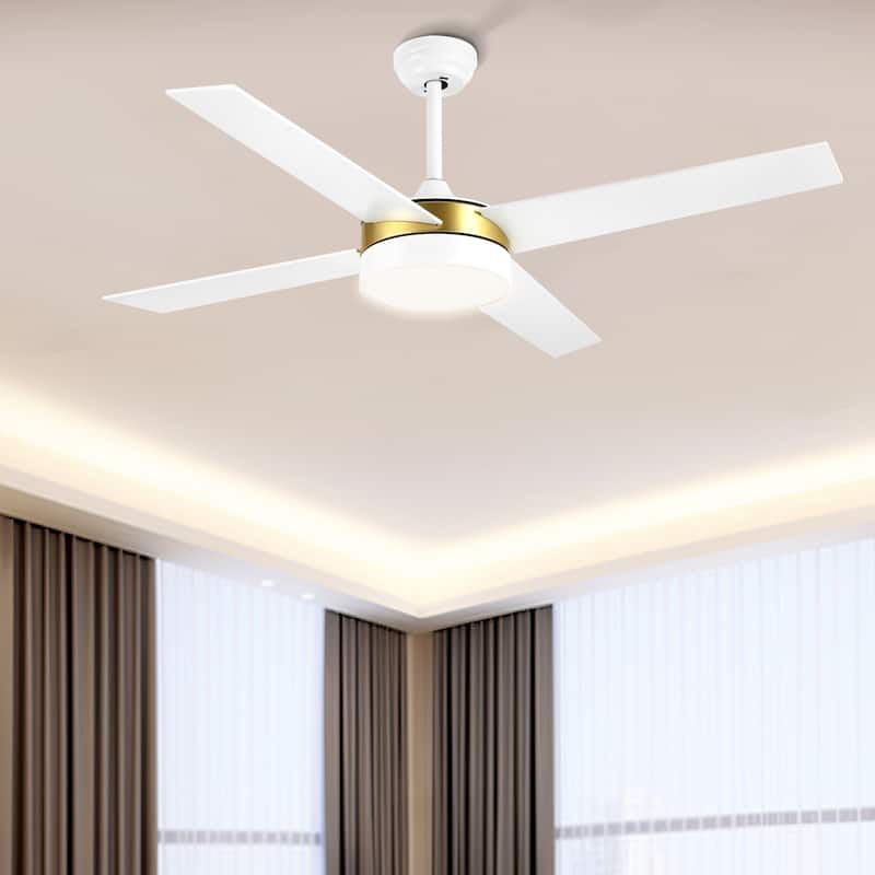 52 Inch White Gold Ceiling Fans with Light and Remote