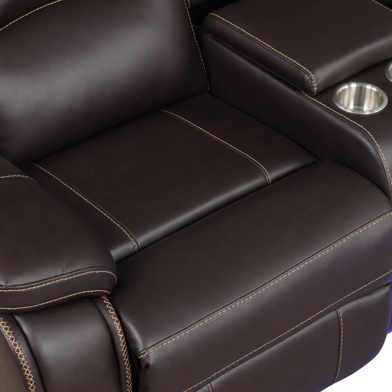 Modern Faux Leather Manual Reclining with LED Light Strip with 2 Cup Holders