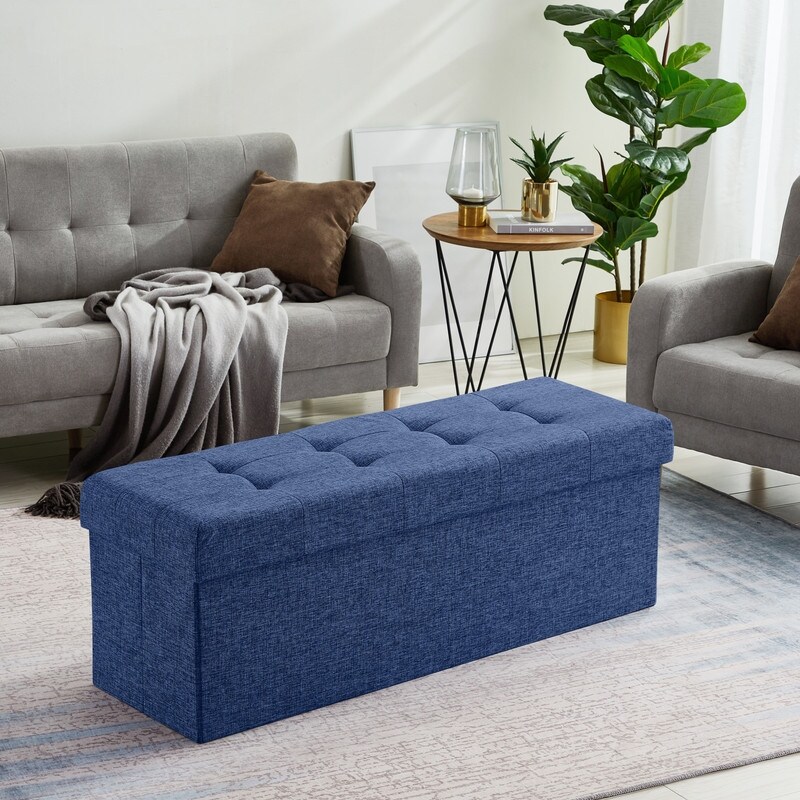 Foldable Tufted Linen Storage Ottoman Bench On Sale Bed Bath Beyond 20177691