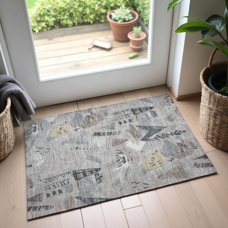 Premium Washable Super Soft Abstract Fragments Mayfield Rug - Taupe - 1'8" x 2'6"