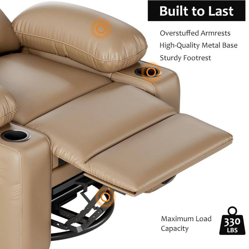 Oversized Leather Power Recliner Sofa Chair with Massage for Living Room Bedroom