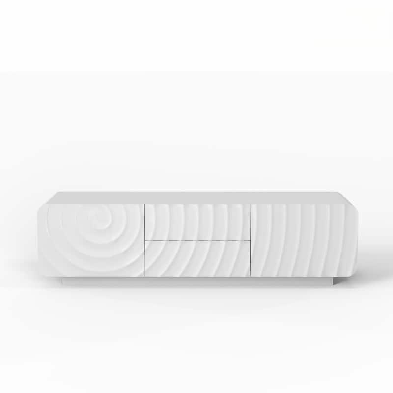 58" TV Console, Modern Spiral Wave Design TV Stand with Storage Cabinet and 2 Drawers