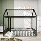 preview thumbnail 1 of 8, Black Twin Size Metal House Bed Frame with Fence and Roof for Kids, Teens, Girls, Boys Twin - Black