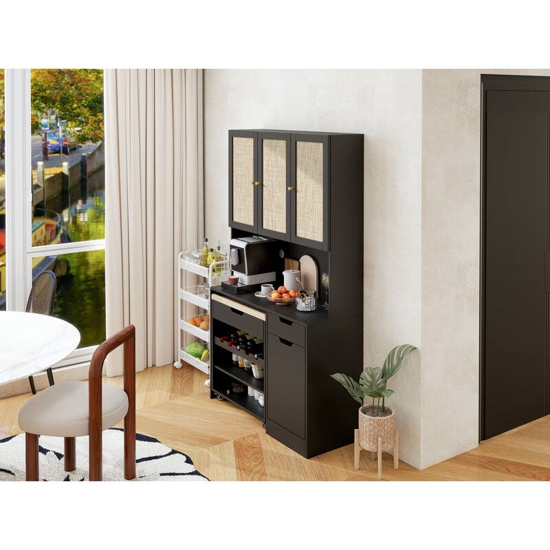 69.29" Kitchen Pantry Storage Cabinet, Modern Buffet Cabinet with Kitchen Cart, Tall Kitchen Hutch Cabinet with Microwave Stand