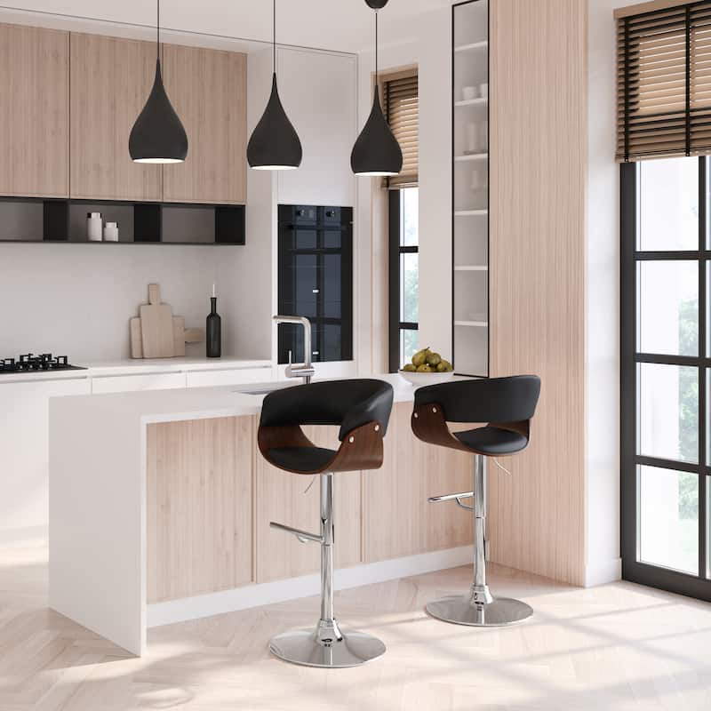 WYNDENHALL Caylor Mid Century Modern Adjustable Swivel Bar Stool - 18.5" D x 23.8" W x 35.75-44"H - Black