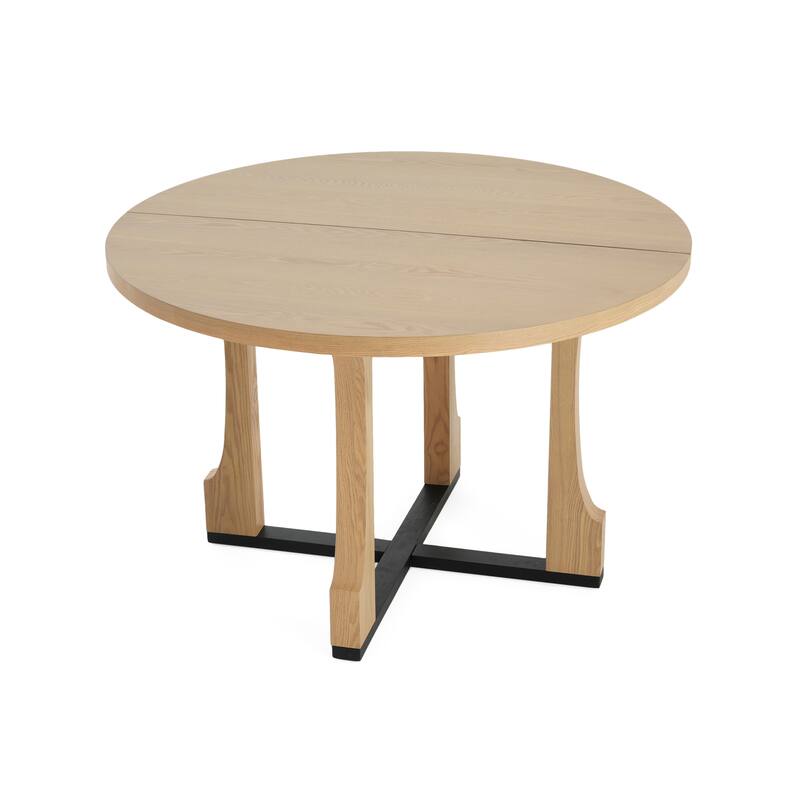 Round Farmhouse Dining Table with Scratch-Resistant Top Kitchen Table with Waterproof Finish for Dining Room