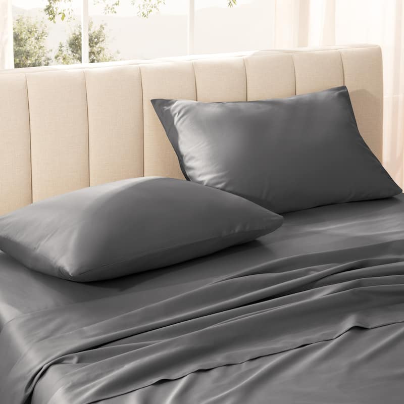 Bare Home Organic Cotton Pillowcase Set - Silky Smooth Sateen Weave - King - Grey
