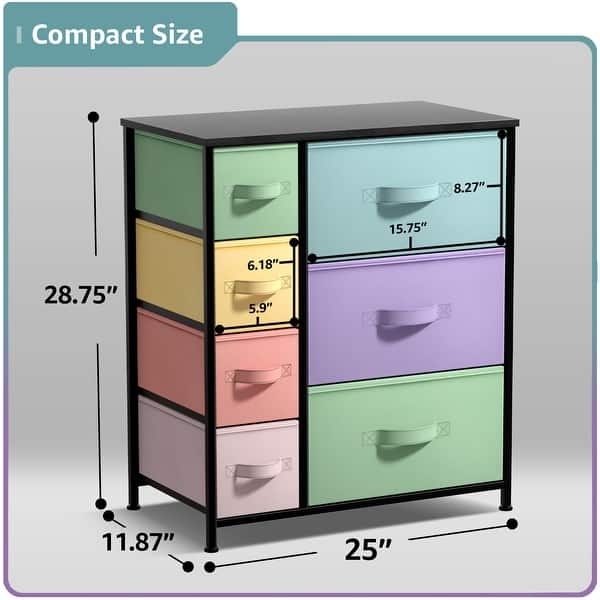 dimension image slide 6 of 11, Dresser w/ 7 Drawers, Furniture Storage & Chest Tower for Bedroom