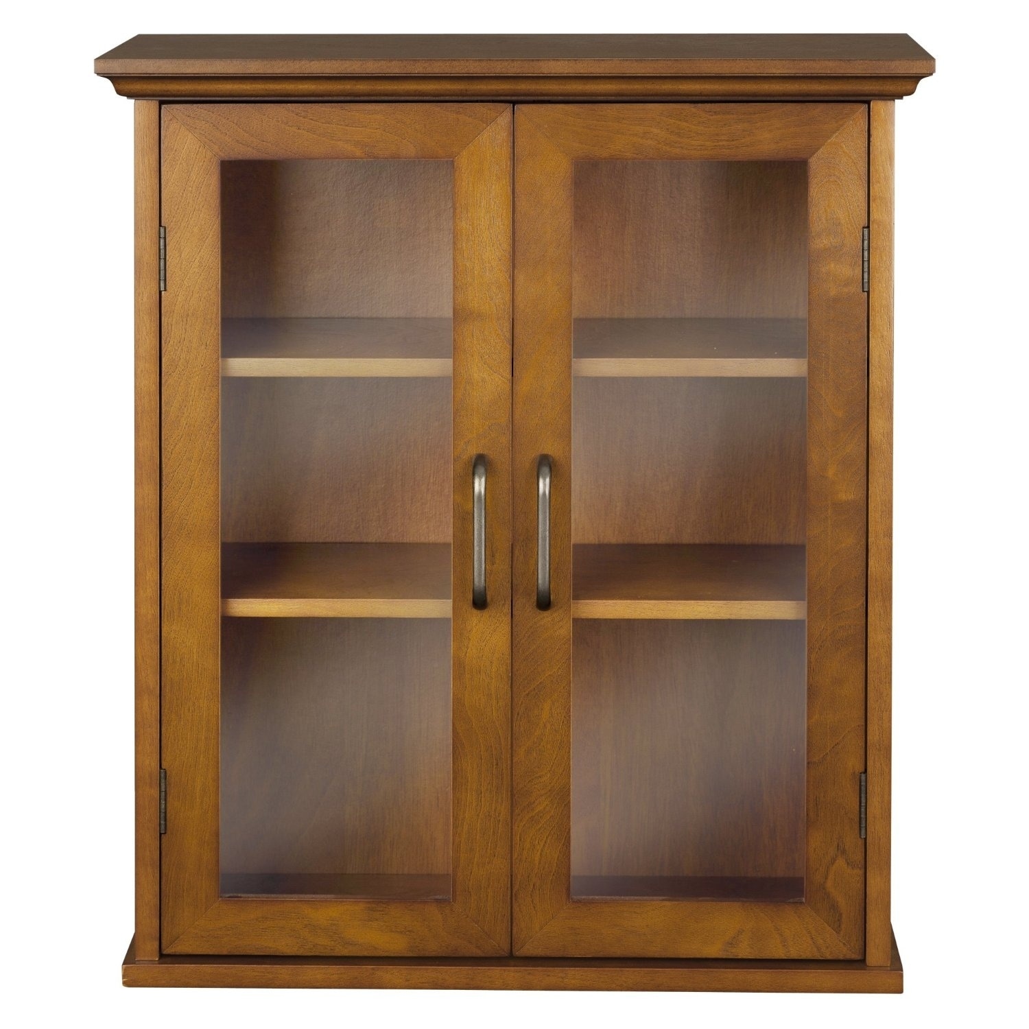 Shop Oak Finish Bathroom Wall Cabinet With Glass 2 Doors Shelves