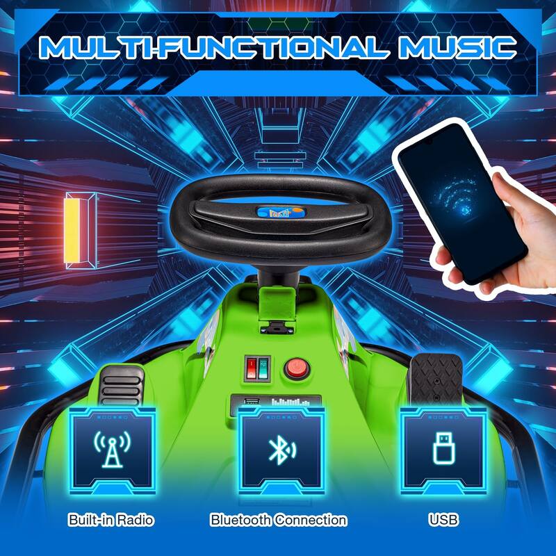 EROMMY Kids Electric Car with 360°Rotatable Universal Wheels, Kids Electric Toy Car with Acceleration Pedal, Music, Bluetooth