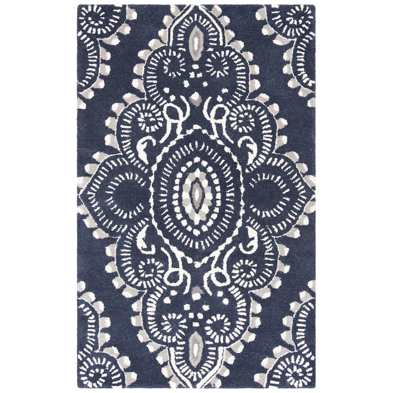 SAFAVIEH Handmade Wyndham Geanina Modern Wool Rug - 4' x 6' - Dark Grey/Ivory