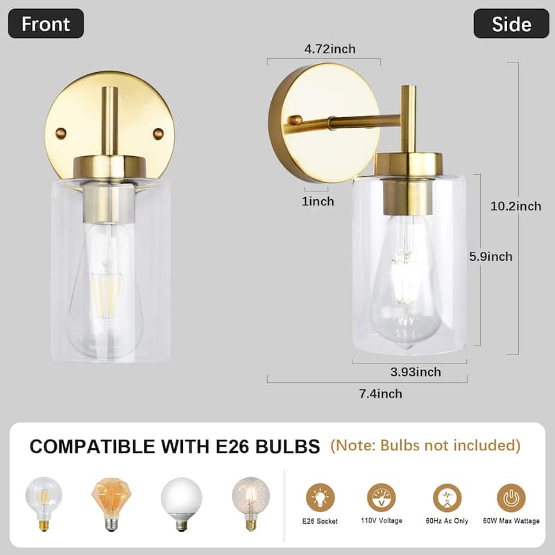 1-Light Modern Bathroom Vanity Light with Clear Glass Shades, Classic Wall Sconces for Dining Room Living Room